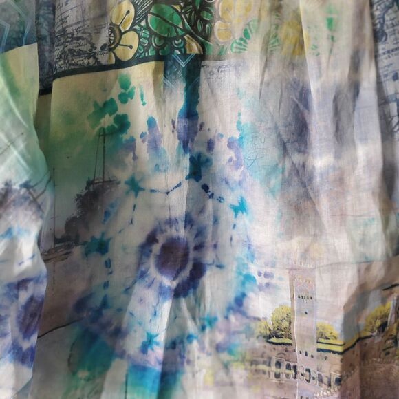 Eleanore Emaldi Paris Blouse Size S / M Cotton Made In Italy Watercolor Mandalas - Picture 15 of 16